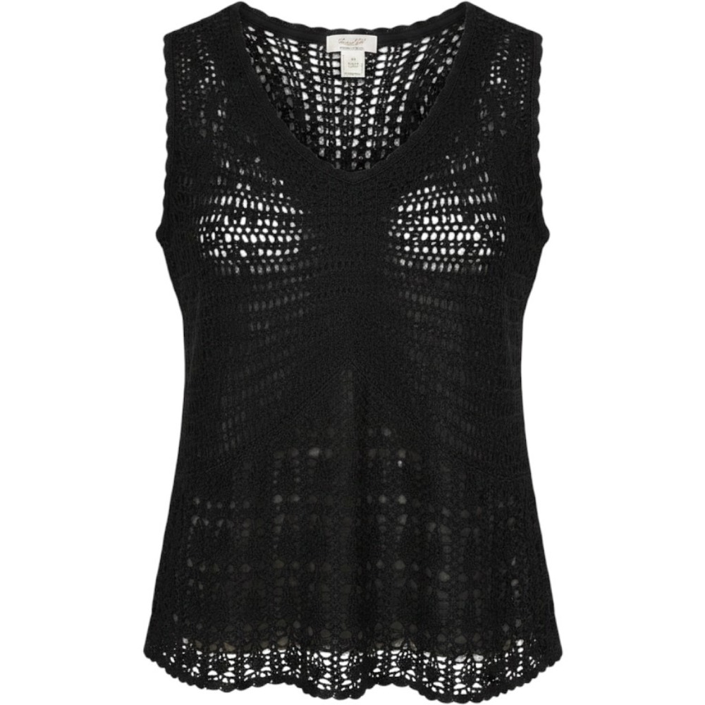 Talbots Womens Sleeveless Crochet Over Tank Size L‎ Black V Neck Dressy